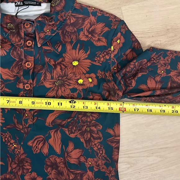 ZARA Women’s Floral Pullover Button Up Long Sleeve Bodycon Dress or Top Sz Small - Picture 9 of 10